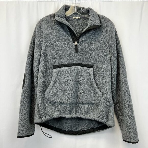 Oddy Womens Pullover Gray Black 1/4 Zip Sherpa Fleece Long Sleeve V Neck S/M - Picture 1 of 11
